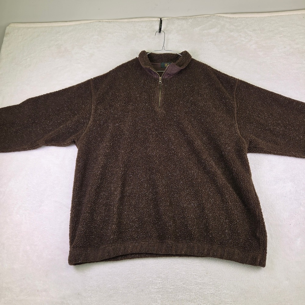 Club Room Mens Brown Sherpa Fleece Quarter Zip Pullover Sweater Large 3961